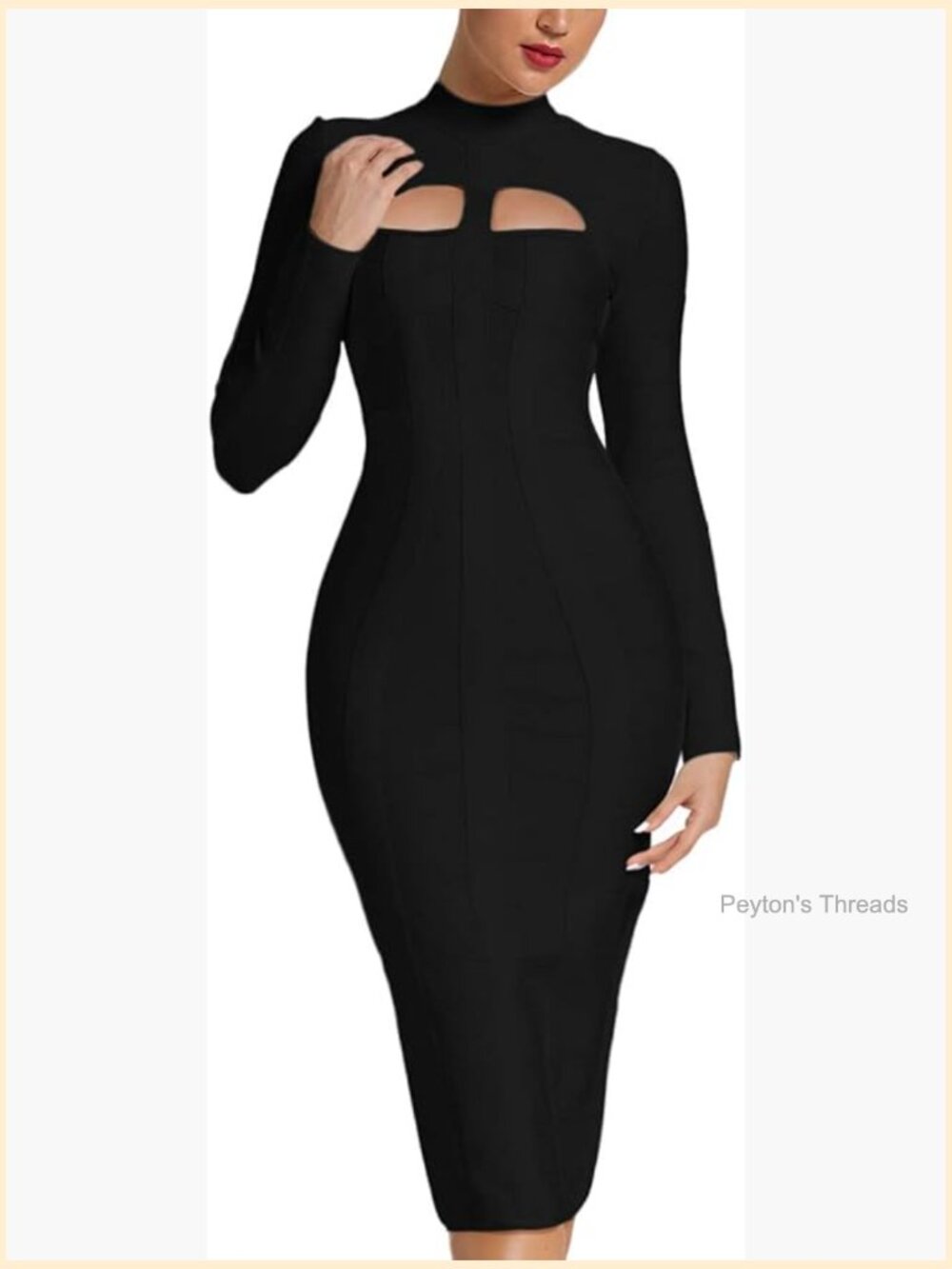 Sexy Cut Out Long Sleeve Midi Bodycon Party Bandage Dress - Picture 1 of 7